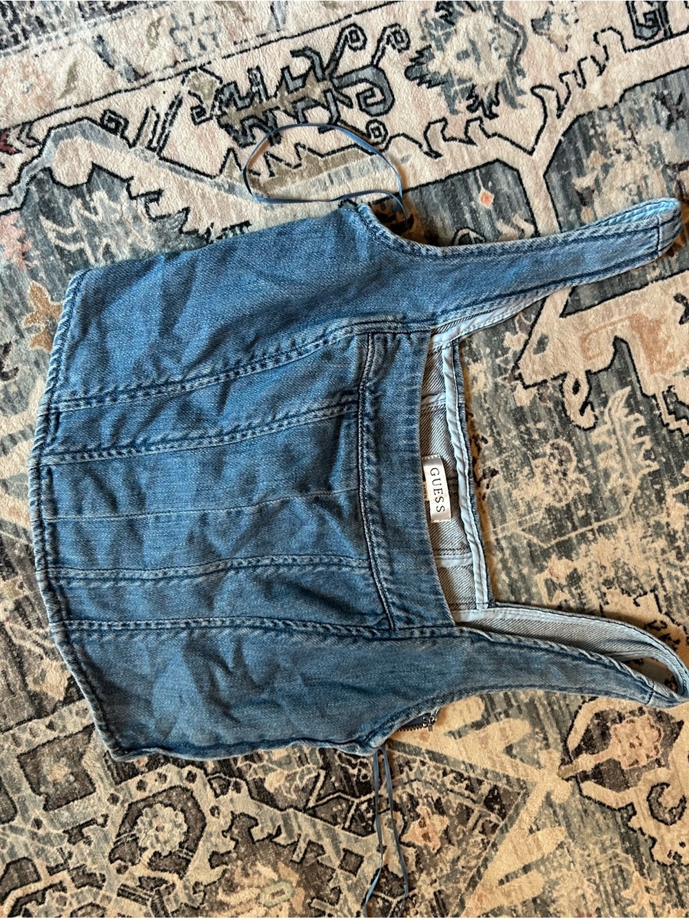 GUESS Blue Denim Overall Crop Top with Adjustable Straps